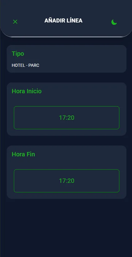 Selección de hora de inicio y fin en la app móvil de ATEKA Cronos