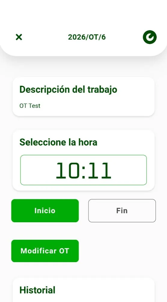 Fichaje de inicio y fin de tarea en la app de ATEKA MOVA
