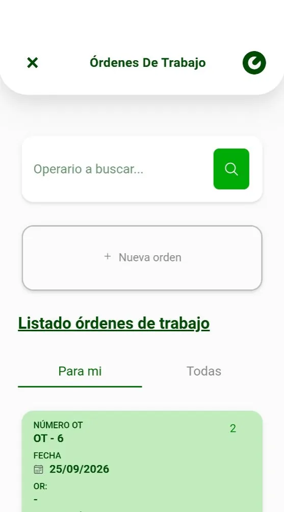 Listado de órdenes de trabajo en la app de ATEKA MOVA