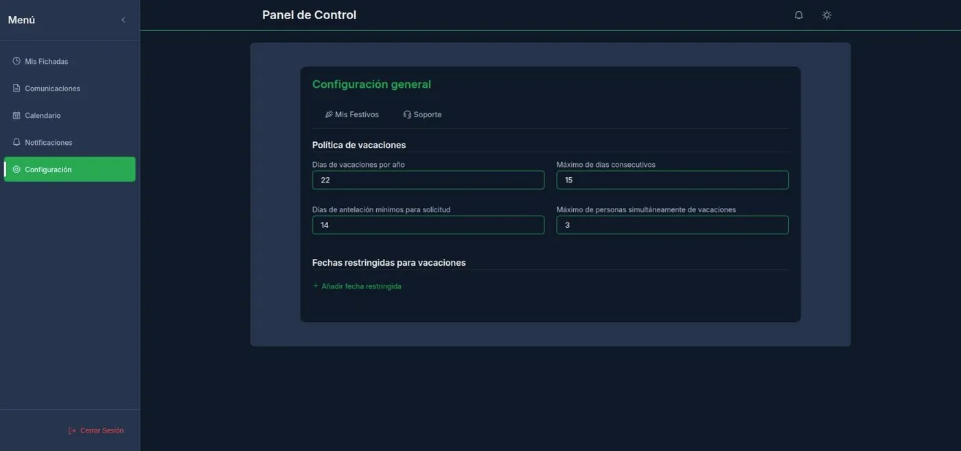 Configuración de la política de vacaciones en Time Monitor